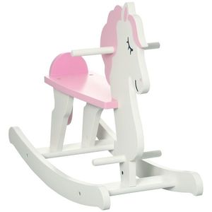 HOMCOM Căluț Balansoar pentru Copii de 1-3 Ani din Lemn cu Ghidon și Pedale Suport 50 kg 68x27x46, 5 cm Alb și Roz | Aosom Romania imagine