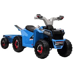 HOMCOM Quad pentru copii, reîncărcabil, 2, 5 km/h, cu remorcă, 50 min. autonomie, pentru copii de la 1, 5 la 3 ani, Albastru | Aosom Romania imagine