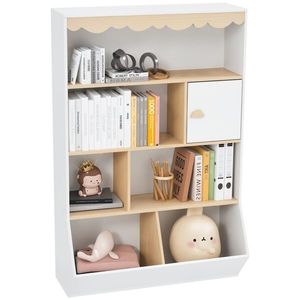 AIYAPLAY Bibliotecă copii cu spațiu de depozitare pentru cărți copii, mobilier pentru jucării cu 4 rafturi, 2 compartimente și dulap | Aosom Romania imagine