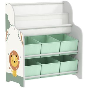 AIYAPLAY Raft Suport pentru Jucării cu 6 Sertare și Bibliotecă cu 2 Niveluri Verde | Aosom Romania imagine