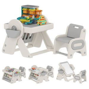 AIYAPLAY Set Masă și Scaun pentru Copii 3 în 1 cu Masă de Construcție, Tablă, Suport Convertibil și Containere, Masă Multiactivitate cu Scaun de Plastic pentru Copii 2-4 Ani pentru Cameră Copii | Aosom Romania imagine