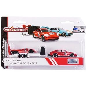 Set 2 masini si remorca - Porsche - Rosu | Majorette imagine