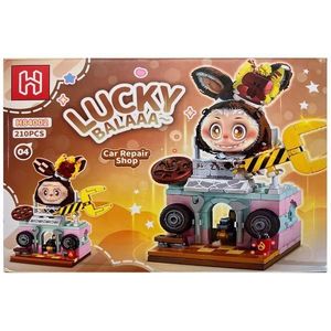 Set de constructie Labubu Micul Orasel 4 in 1, Service Auto, 210 piese imagine