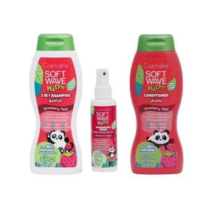 Set Sampon 400ml, Balsam 400ml, Spray descurcare par 125ml Cosmaline Soft Wave Kids, >90% naturale, copii, cu capsuni imagine