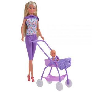 Papusa Simba Steffi Love Baby Walk 29 cm mov cu carucior si accesorii imagine