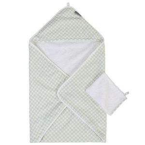 Prosop cu gluga si manusa de baie Childhome 80x80 cm Jerse Muselina Verde imagine