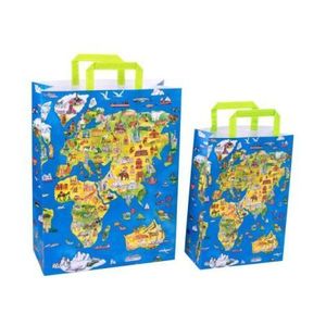 Sacosa cadou din hartie - Harta Lumii (L - 32 x 14 x 42cm, 90g) imagine
