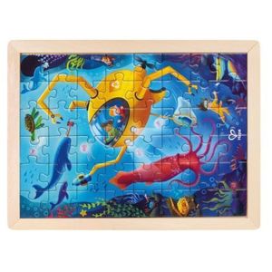 Puzzle din lemn 2 in 1 - Salvarea Oceanului (50 piese), cu fata dubla si activitate colorare imagine