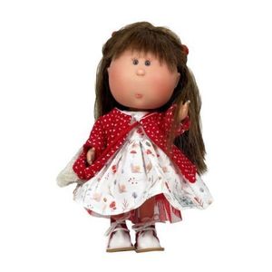 Papusa Nines D'Onil, Mia, cu parul saten si palton rosu, cu articulatii, cu miros de vanilie, 30 cm imagine