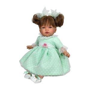 Papusa Nines D'Onil, Celia, cu parul saten, cu rochie menta plumeti, cu miros de vanilie, 45 cm imagine