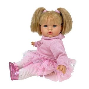 Papusa Nines D'Onil, Tita, cu parul blond, cu fusta plumeti roz, cu miros de vanilie, 45 cm imagine
