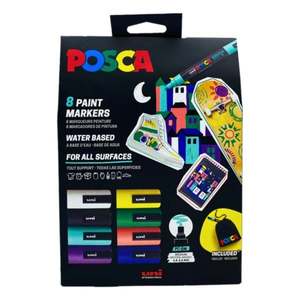 Set markere Posca, UNI PC-5M, 1.8-2.5 MM, cutie de carton si saculet, 8 culori imagine