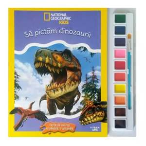 National Geographic Kids, Sa pictam dinozaurii, Carte de colorat cu pensula si acuarele imagine