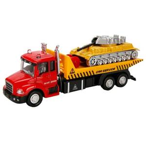 Set camion transportator cu tanc, Maxx Wheels, Rosu, 16 cm imagine