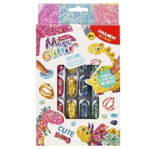 Set de creatie cu sclipici Paulinda, Magic Glitter, Cute Dino, 12 x 5 ml imagine