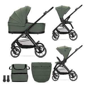 Carucior set 2 in 1, Lorelli Venice, cos landou individual, cadru din aluminiu, sezut reversibil, pana la 22 Kg, Green imagine