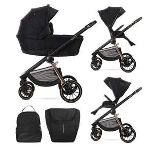 Carucior set 2 in 1, Lorelli Bianca, cos landou individual cu maner de transport, cadru din aluminiu, pana la 22 kg, Black imagine