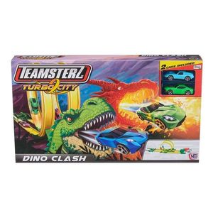Set 2 piste cu 2 masinute, Teamsterz, Turbo City, Dino Clash imagine