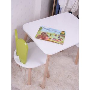 Set masa si scaun pentru copii, Bambini, Bunny One Chair Set, MDF , Verde Fistic / Alb imagine