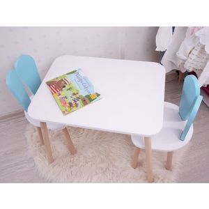 Set masa si scaun pentru copii, Bambini, Bunny Two Chair Set, MDF , Albastru bebeluș / Alb imagine
