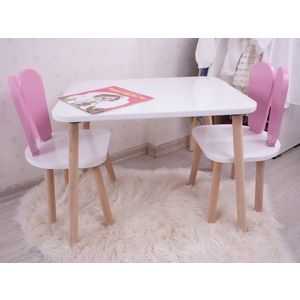 Set masa si scaun pentru copii, Bambini, Bunny Two Chair Set, MDF , Roz/Alb imagine