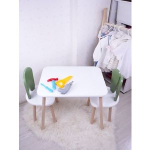 Set masa si scaun pentru copii, Bambini, Bunny Two Chair Set, MDF , Verde/Alb imagine