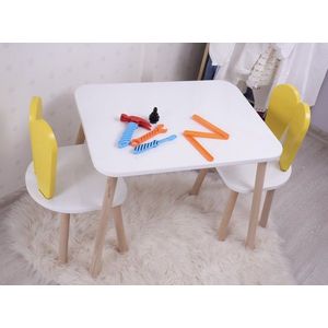 Set masa si scaun pentru copii, Bambini, Bunny Two Chair Set, MDF , Galben/Alb imagine