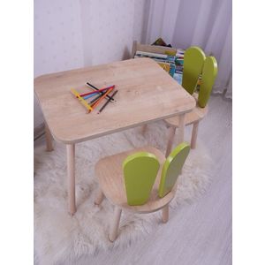 Set masa si scaun pentru copii, Bambini, Bunny Two Chair Set, MDF , Verde fistic / Maro imagine