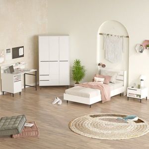 Set dormitor pentru copii, Locelso, ON24-W, PAL, Alb imagine