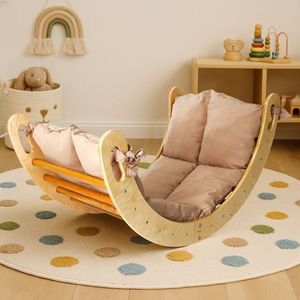 Triunghi de catarare Pikler, Rosewood, BLTYZ-AKTV041, 51x47x82 cm, Placaj, Stejar / Bej imagine