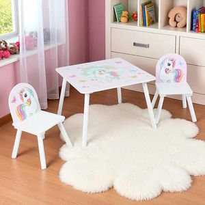 Set birou cu 2 scaune Unicorns, U-Grow, 60x60x44 cm / 26.8x26.8x51 cm, MDF/textil, alb/roz imagine