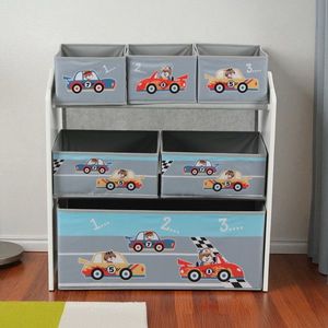 Organizator jucarii / mobilier camera copilului Cars, U-Grow, 63x30x60 cm, lemn de pin/textil, gri imagine
