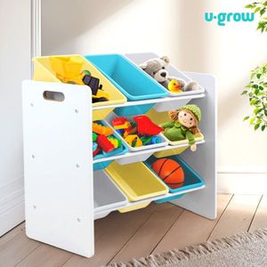 Organizator jucarii / mobilier camera copilului U-Grow, 63x30x60 cm, PAL/polipropilena, albastru/galben imagine