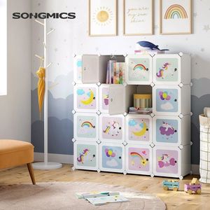 Dulap modular pentru depozitare jucarii, Songmics, 16 compartimente, 123x31x123 cm, ABS/otel, alb imagine