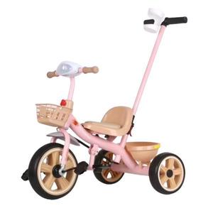 Tricicleta copii 2-5 ani cu maner parental detasabil, Roz, Suport picioare, Pahar si doua cosuri pentru jucarii imagine