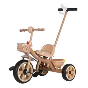 Tricicleta copii 2-5 ani cu maner parental detasabil, Crem, Suport picioare, Pahar si doua cosuri pentru jucarii imagine