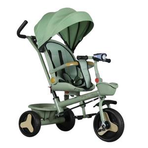 Tricicleta copii 4 in 1 cu maner parental, Stil carucior cu scaun pliabil pe spate, copertina si far LED, Verde, 1-5 ani imagine