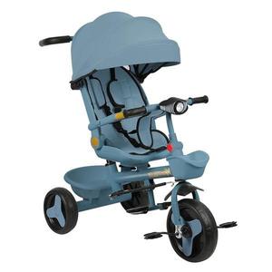 Tricicleta copii 4 in 1 cu maner parental, Stil carucior cu scaun pliabil pe spate, copertina si LED, Albastra, 1-5 ani imagine