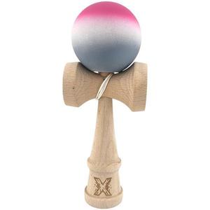 Jucarie Interactiva Kendama X Profesionala, Flippy, din Lemn, Rubber Grip, 18 cm, Roz/Alb/Gri imagine