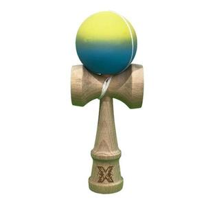 Jucarie Kendama X Originala, Profesionala, Flippy, din Lemn, Rubber Grip, 18 cm, Gradient Galben/Albastru/Verde imagine