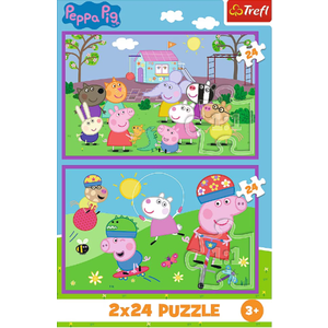 Puzzle pentru copii 2 X 24 piese - Peppa Pig pe terenul de joaca | Trefl imagine