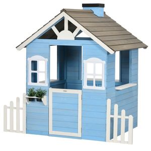 Outsunny Căsuță din Lemn de Exterior pentru Copii cu Ușă și Ferestre, Căsuță pentru Copii de 3-7 Ani, 151x112.5x142 cm, Albastru | Aosom Romania imagine