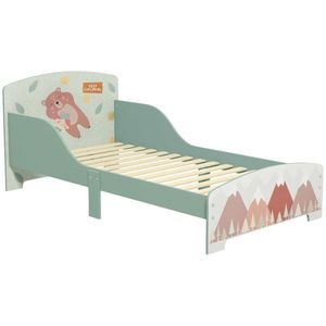ZONEKIZ Pat pentru Copii 3-6 Ani cu Margini Înălțate și Design cu Animale, 77x143x60 cm, Verde | Aosom Romania imagine