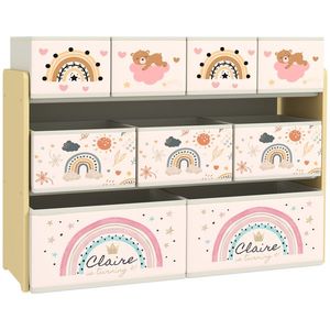 AIYAPLAY Etajeră Depozitare Jucării cu 3 Niveluri și 9 Cutii de Țesătură, Mobilier Depozitare Jucării, 93x30x70 cm, Galben | Aosom Romania imagine