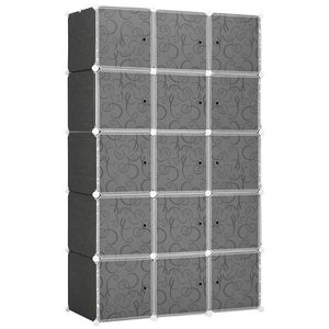 HOMCOM Șifonier cu design în cuburi, 2 cuburi mari și 9 cuburi mici, plastic, metal, 111L x 47L x 183Î cm, Negru+Alb | Aosom Romania imagine