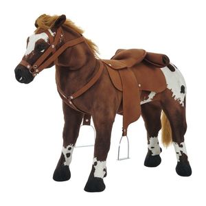 HOMCOM Cal de Pluș în Picior Efecte Sonore Nechezat și Galop Șa calapod frâu 85L x 28l x 60H Maro Alb | Aosom Romania imagine