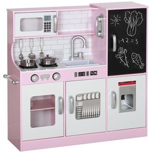 AIYAPLAY Set de bucătărie pentru copii cu oale, tablă, telefon, mașină de gheață, cuptor, 83, 8 x 26, 8 x 81 cm, Roz | Aosom Romania imagine