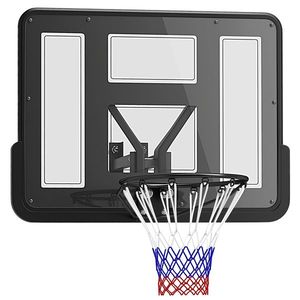 SPORTNOW Panou de baschet mural panou basket cu placă incasabilă cerc din oțel și plasă anti-rupere 110L x 75H cm negru | Aosom Romania imagine