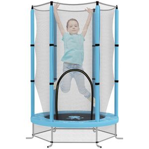AIYAPLAY Trampolină pentru copii Ø140 cm, trampolină exterioară pentru copii 3-6 ani cu plasă de siguranță ușă cu fermoar bleu clair | Aosom Romania imagine