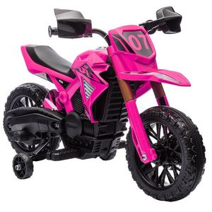AIYAPLAY Moto cross electrică pentru copii 3-8 ani, baterie 6 V, 2 motoare, claxon și roți de antrenament, încărcare 30KG, roz | Aosom Romania imagine